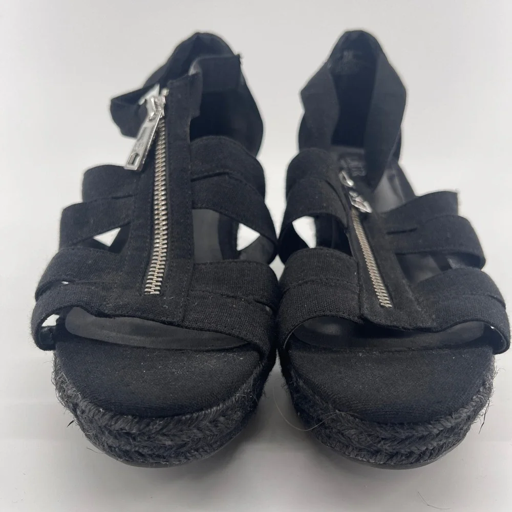 Lauren Ralph Lauren Kelcie Black Espadrille Wedge Heel‎ Sandals 8.5 B